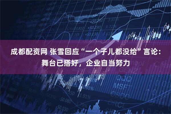 成都配资网 张雪回应“一个子儿都没给”言论：舞台已搭好，企业自当努力